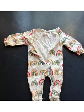 Neutral Rainbow Print Baby Footie Sleeper